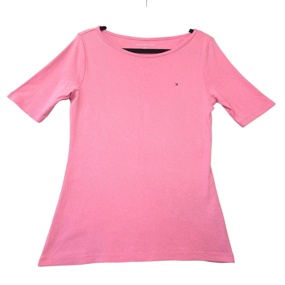 Tommy Hilfiger Pink Cotton Scoop Neck Short Sleeve Tee Shirt Womens Med Coastal
